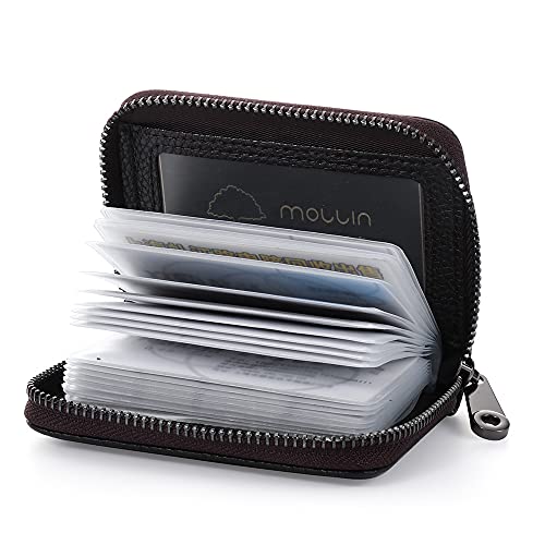 Carteira de luxo com porta-cartão de crédito com zíper e bloqueio de RFID, Café, Tendência