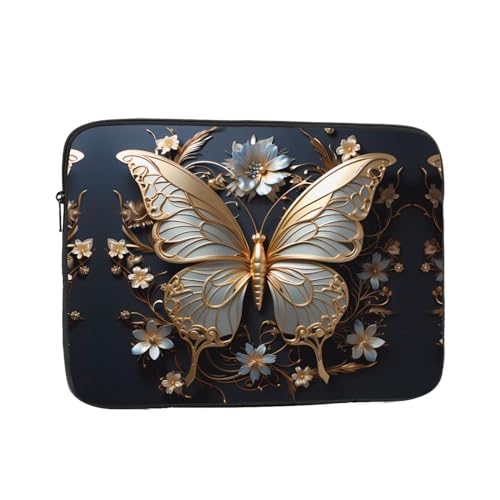 Gold White Butterflies Laptop Sleeve Case 17 Inch Suitable For Notebook Computer Tablet Traveling Carrying Simple Case