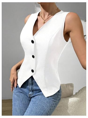 Verdusa Women's Button Down V Neck Blazer Vests Old Money Split Sleeveless Asymmetrical Jacket Vest3