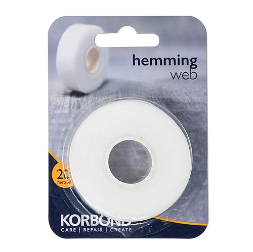 Korbond Cinta termoadhesiva para dobladillos, para pegar tela y hacer manualidades sin coser, ideal para orillas, pantalones, vaqueros, parches y uniformes, 2 cm x 20 m, white (110042)