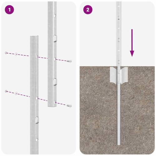 vidaXL Zaunpfosten 5 pcs Silber 150 cm Stahl, Garten- und Terrassenpfosten, moderne Stahlzäune für Außenbereiche, haltbar für Heimprojekte