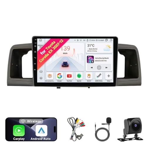 Autoradio stereo Android 14 Per Toyota Corolla EX 2007-2012 - Schermo touch IPS da 9 kit cruscotto aggiornato con CarPlay e Auto navigazione GPS Bluetooth 5.0 WiFi SWC 5G DSP marrone