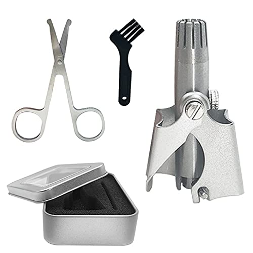 QINGWEICH Nose Hair Trimmer,Portable Manual Nose & Ear Hair Trimmer Set,Perfect Washable Stainless Steel Nose Trimmer Scissors with Cleaning Brush,Nose Hair Trimmer for Men(Silver)