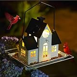 Solar Bird Feeders for Outdoors Hanging,Metal Cardinal Bird House Feeder with Solar Powered Lantern Light,Wild Cardinal Birdfeeder Waterproof Decor for Garden Yard Outside,Gift for Grandma Mom