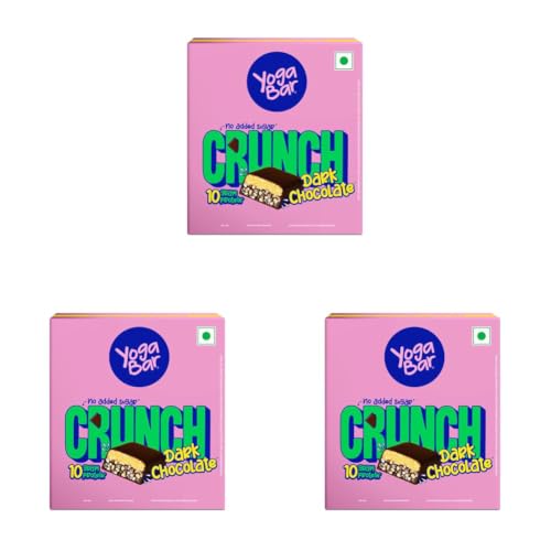 Image of Yogabar Crunch Bar Dark Chocolate | 10g Protein Bar | No Added Sugar | Crunchy Bar with Almonds & Peanuts | Whey Protein Bar for Gym, Workout & Healthy Snacking | Pack of 36