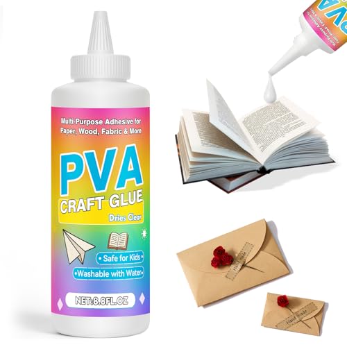 PVA Glue Book Binding, 8.8 Oz PH Neutral Clear Glue for Book Repair, Archival Quality Acid-Free PVA Liquid Adhesive for Paper Crafts, Framing, Collages, Postcard
