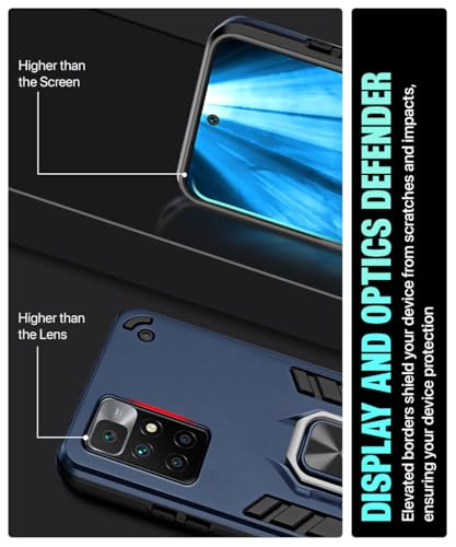 Image of WOW IMAGINE Tough Armor Bumper Back Case Cover for Xiaomi Mi Redmi 10 Prime | with Ring Holder & Kickstand in-Built | Excellent 360 Degree Protection (Blue)