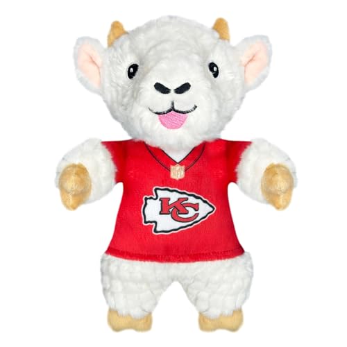 Brinquedo de pelúcia de cabra Patrick Mahomes da NFLPA para cães e gatos com barulho, vestindo uma c