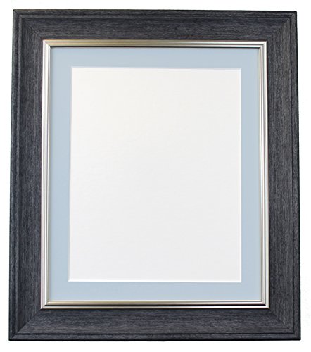 Scandi Vintage Charcoal Grey Picture Photo Frame with Blue Mount 12 x 10 Image Size 10 x 8 inch, 12 x 10 For Image Size 10 x 8 inch