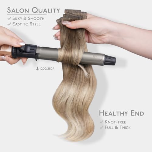 Image of WENNALIFE Invisi Edge Tape in Hair Extensions Human Hair | 14 Inch 50g 20pcs Balayage Sandy Brown to Platinum Blonde Invisi Remy Hair tensions Seamless Injected Tape Ins Straight
