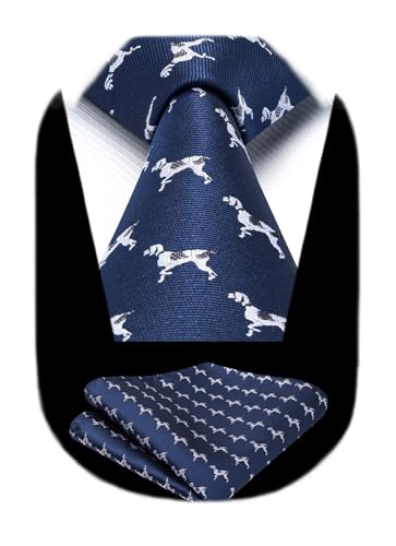 Image of HISDERN Ties for Men Classic Animal Tie and Pocket Square Set Jacquard Woven Silk Neckties Handkerchief Wedding Party