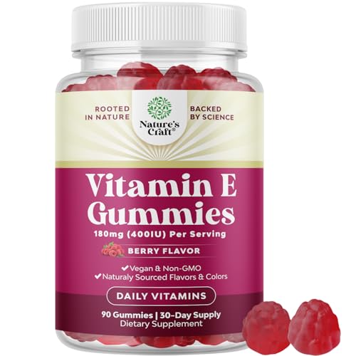 Natures Craft Vitamin E Gummies for Skin Care - High-Potency Vitamin E 400 IU Skin Supplement - Delicious & Easy-to-Take Supplement Promote Health Immune Support & Cellular Protection 90 Count