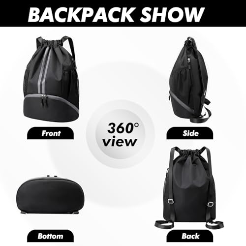 Qcdou Grand sac à cordon de serrage, étanche, sac à dos de sport, sac à dos de football, basket-ball, volley-ball, sac de gym avec compartiment, pour la plage, les voyages, la natation, les vacances – vue 6
