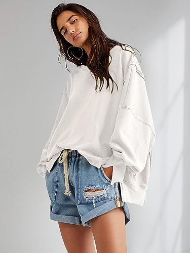 Oversized Crewneck Sweatshirt, Casual Loose Fit, Split Side Design2