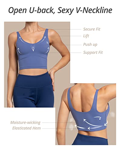 Image of AKASO Womens Longline Sports Bra Tank Top Padded Workout Running Yoga Blue