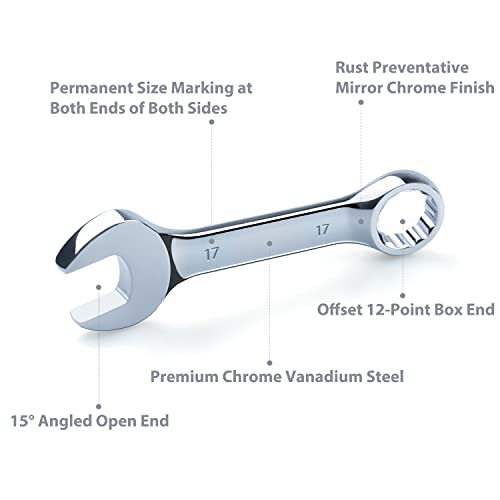 Efficere WR-072 20-Piece Metric And Sae Premium Stubby Combination Wrench Set With Storage Rack | Metric 10Mm To 19Mm, Sae 5/16 Inch To 7/8", No Skipped Size | Cr-V Steel, Mirror Chrome Finish thumb #3