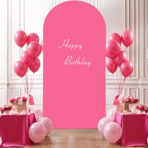Image of Hot Pink Arch Cover, 6FT Spandex Fitted Wedding Arch Stand Covers Round Top Chiara Backdrop Cover for Birthday Party Ceremony Banquet Decoration