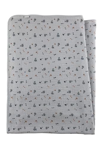 Sterntaler Musselin Decke Dino Rexi - Babydecke mit Allover-Motiv - Kinder und Baby Kuscheldecke weich & anschmiegsam - Decke aus leichtem Musselin, graublau
