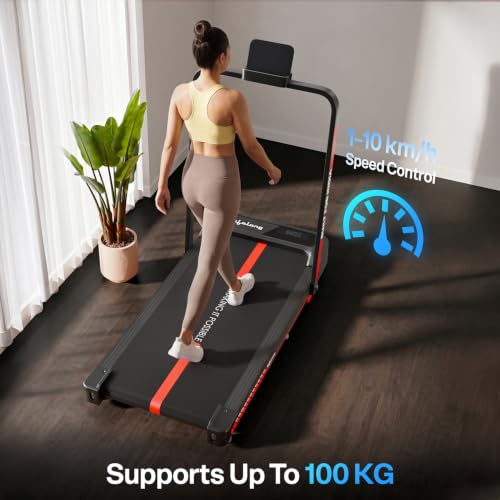 Image of Lifelong 4 HP MotorizedTreadmill for Home|2-Level Manual Incline |Speed 1-10 km /h |LED Display|12 Workout Programs |100 kg Capacity |Gym Equipment for Home Workout| Foldable Handle| iPad & Phone Stand