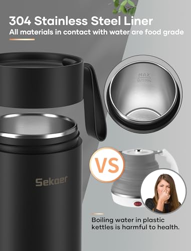 Sekaer Small Travel Portable Electric Kettle, Mini Tea Kettle Hot Water Boiler, 0.5L & 500Watts, with 4 Variable Presets and 304 Stainless Steel, SKE-850B - Image 5