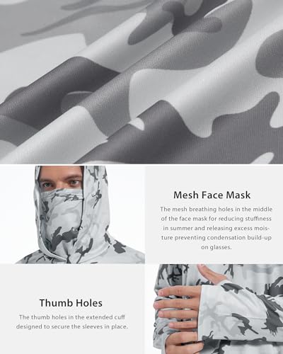 Image of FISHEAL Men's Performance Fishing Hoodie Shirt - UPF 50+ Sun Protection Long Sleeve Thumbholes Shirts with Neck Gaiter