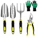 KAMEUN 5pc Juego Herramientas Jardín, Kit de Jardinería de Aluminio Acero Inoxidable con Tijeras Podar, Paleta Mano, Trasplantadora, Rastrillo Mano, Guantes Jardinería para Trasplante