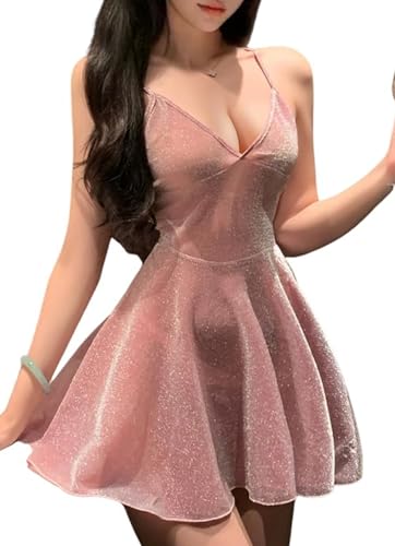 MIZSPISE Minikleid Damen Sexy Kurz Curvy Elegant Partykleid Unterwäsche Dessous Clubwear Reizwäsche Frauen (Rosa, Einheitsgröße)