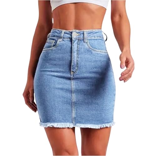 Stretchy Denim Mini Skirts for Women High Waisted Slim Fit Raw Hem Jean Skirt Stretch Bodycon Short Skirt with Pockets2