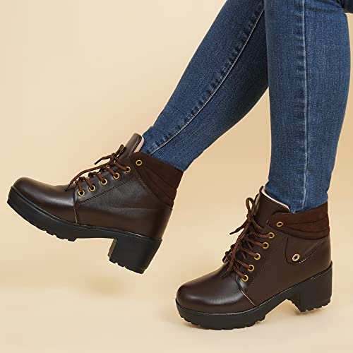 Image of XE Looks 100% Vegan Leather Women's Ankle Boots | Stylish & Trendy Lace-Up Design with Heel | Durable Leather Upper & Cozy Lining | Trendy & Stylish Boots For Girls & Women