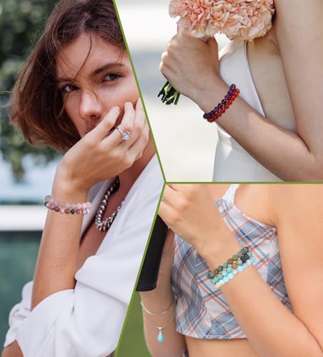 SAMOCO 12PCS 8mm Natural Crystal Bracelets for Women Men Semi-Precious Gemstone Beaded Bracelets Round Beads Gemstones Stretch Yoga Bracelet Jewelry Gift3