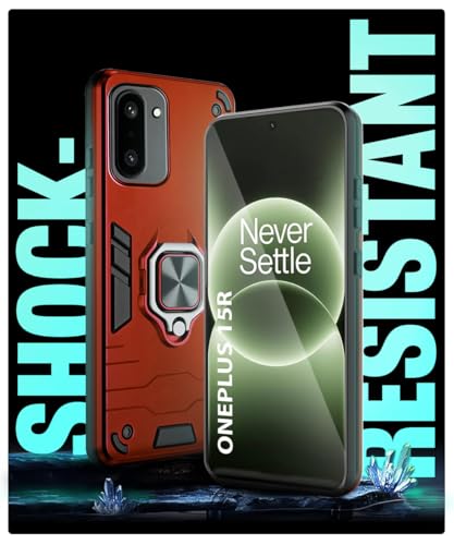 Image of WOW IMAGINE Shock Proof Back Case Mobile Cover for 1+ OnePlus 15R 5G 2025 | Back Cover Case (Tough Armor | Hybrid PC + TPU | Ring Holder & in-Built Kickstand | Red)