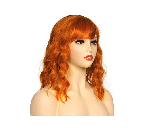 Synthetic Cosplay Wigs for Women Orange Wig With Bangs Short Bob Wigs Curly Wavy Synthetic Cosplay Wigs for Women Costume Party Colorful Wigs for Girl (12")