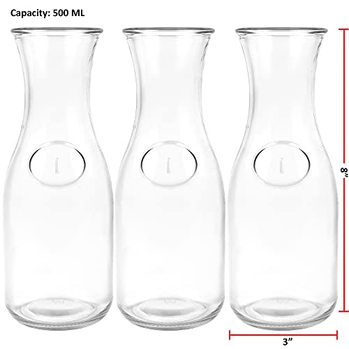 Glass Carafe 17 oz. Water Decanter, Juice Pitcher | Ideal for Wine, Milk, Juice & Mimosa Bar [Set of 3] - Thumbnail 4