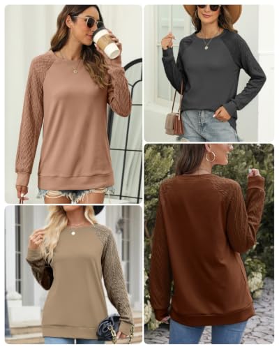 Image of Bluetime Women's Long Sleeve Sweatshirts Fall Crewneck Tunic Tops Casual | Loose Fit, Cable Knit, Fashion, Lightweight, Trendy, Solid Color, Plain Pullover, Oversized, Sweater
