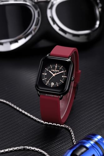 Image of Daniel Hechter Paris Lea Collection Watch for Women with Square Dial, Crystal and Rose Gold Markers, Date Display and Silicone Strap