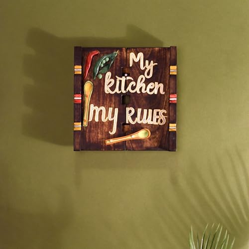 Image of AAKRITI ART CREATIONS My Kitchen Wall Art Panel | Brown Modern Wooden Kitchen Adornment, Matte Finish | Wall Decor Items, Dining Space Decor