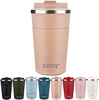 SUNTQ Reusable Coffee Cups Travel - Coffee Travel Mug with Leakproof Lid - Thermal Mug Insulated Cup - Stainless Steel Travel Cup with Rubber Grip - for Hot and Cold Drinks, 13oz/380ml Blue
