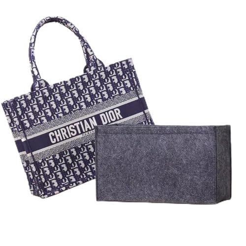 SMART DK Organizador de Bolsa para Bolsa Grande Dior Book Tote, Bolsa Premium de Feltro com Vários Bolsos (Cinza Escuro, Médio)
