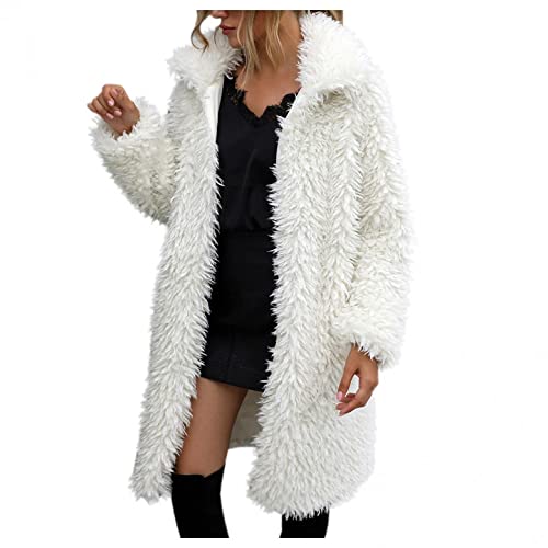 Mingyun Damen Felljacke Winter Fleecejacke Cardigan Jacke, Weiß Pelzmantel...