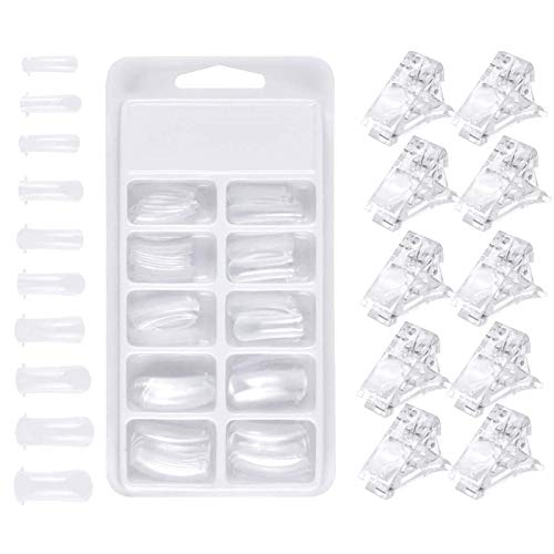 500 Stücke Acryl Künstliche Gefälschte Falsche Nägel Kunst Tipps mit Box für Damen Mädchen (100 Stück, Transluzent…