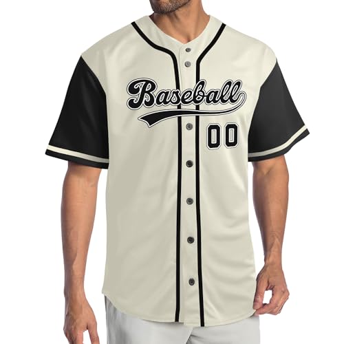 Camiseta personalizada de béisbol color cream & black para hombres con nombre y número personalizados miniatura 2