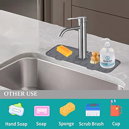 Fuakul Silicone Faucet Handle Drip Catcher Tray Sink Splash Guard Behind Faucet Kitchen Faucet Drip Catcher Mat For Drip Protector Splash Drying Countertop (Gray,1), ‎14.6 X 5.5 X 0.36 Inches #TOP5