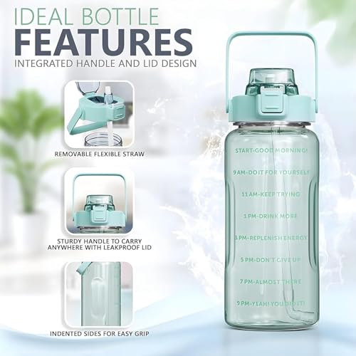 Image of 2L Capacity Sipper Water Bottle For Adults With Motivational Time Marker & Leak Proof Non-Toxic Transparent For Office, Gym, School, Collage, Home (BLACK)