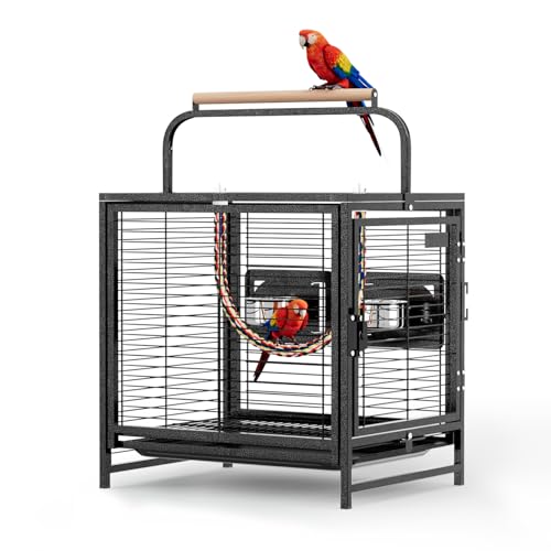 VINGLI Bird Cage, 25 inch Wrought Iron Bird Travel Carrier, Cage with Handle for Parakeets, Parrot, Lovebirds, Finches, Small/Medium Birds