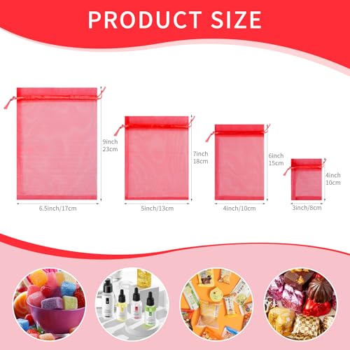 Image of 50PCS Organza Bags 6x9 Red Large Gift Bags for Women Jewelry Makeup Candy Soap Goodie, Mini Gift Wrap Bag Mesh Drawstring Treat Pouches for Mother's Day Favors Wedding Birthday Party Favors
