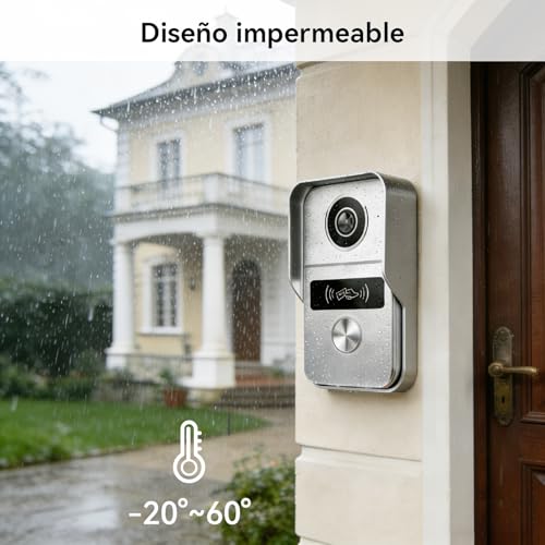 Miniatura 8 de Honmidatek 2 Hilos Videoportero Sistema De Intercomunicación 1080p, 7 Monitor Táctil A Color, Desbloqueo En App Y Rfid, Detección De Movimiento Humano, Audio Bidireccional,Wifi6 2,4 5ghz,Kw02 Ip7