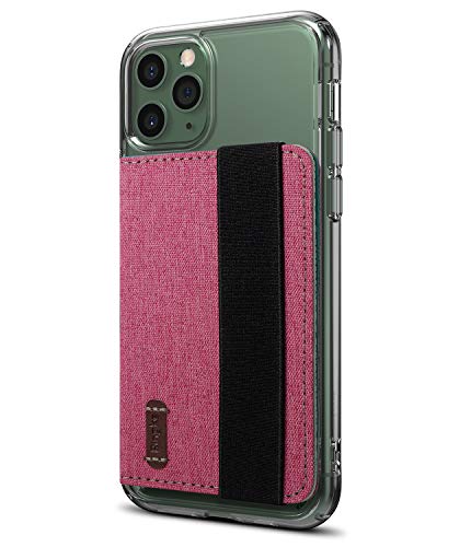 Ringke Flip Card Holder with Elastic Hand Strap Slim Soft Band Grip Fashion Multi-Card Slot 3M Stick-On Wallet Credit Card Cash Mini Pouch Attachment Compatible with Most Smartphones - Pink