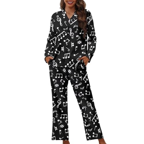 Pyjama femme respirant haut manches longues et pantalon vêtement de nuit XL