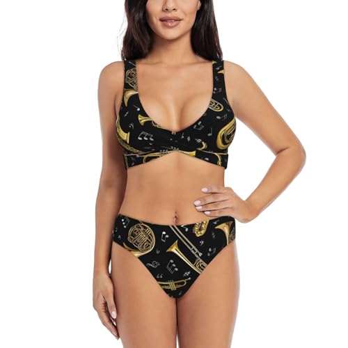 Bikini de instrumentos musicales que estiliza la silueta con su corte de pierna alta