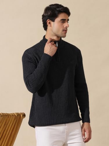 Image of Kvetoo Men High Neck Zipper Full Sleeve Woolen Winter Sweater